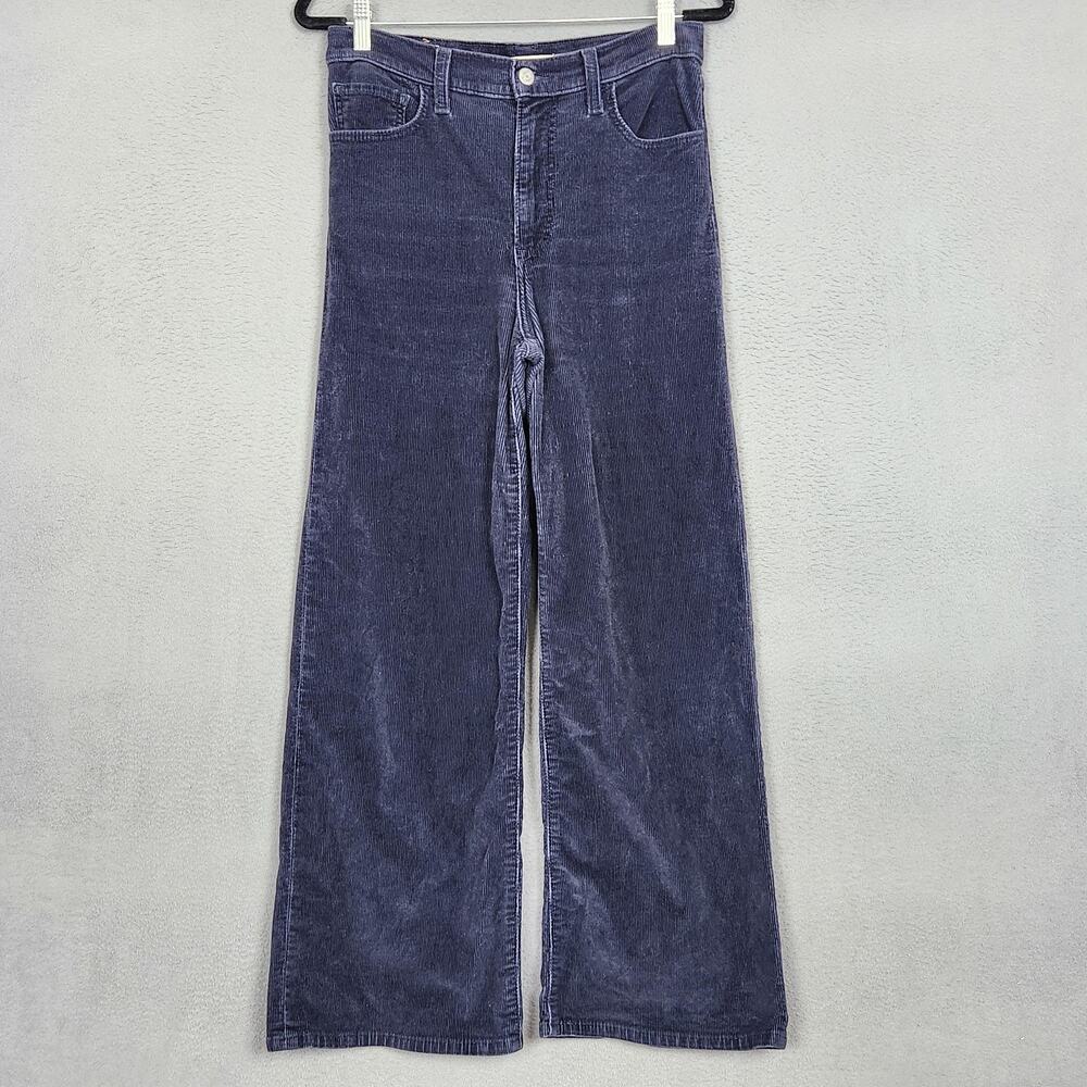 Levi's Pants Womens 28 Blue Corduroy Ribcage Wide Leg High Rise Stretch Casual